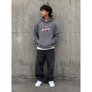 Vintage Nike Athletics Hoodie Kids XL Grey Pullover Sweatshirt Y2K Distressed